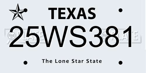 25WS381 Texas License Plate