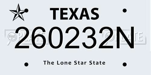 260232N Texas License Plate