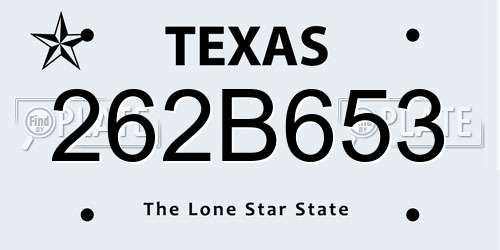 262B653 Texas License Plate