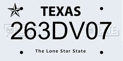 263DV07 Texas License Plate
