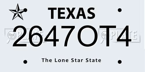 2647OT4 Texas License Plate