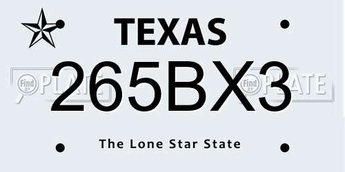 265BX3 Texas License Plate