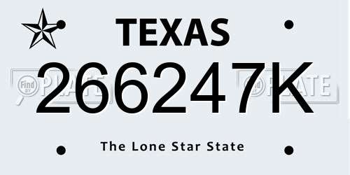 266247K Texas License Plate