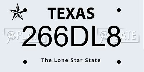 266DL8 Texas License Plate