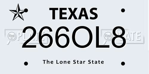 266OL8 Texas License Plate