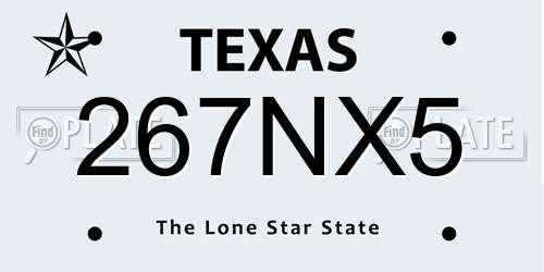 267NX5 Texas License Plate