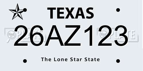 26AZ123 Texas License Plate