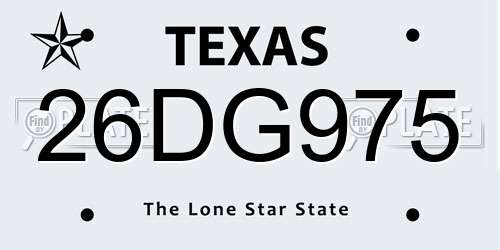 26DG975 Texas License Plate