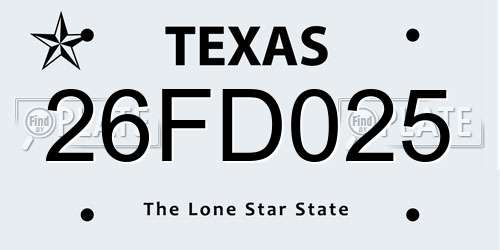 26FD025 Texas License Plate