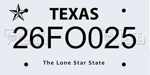 26FO025 Texas License Plate