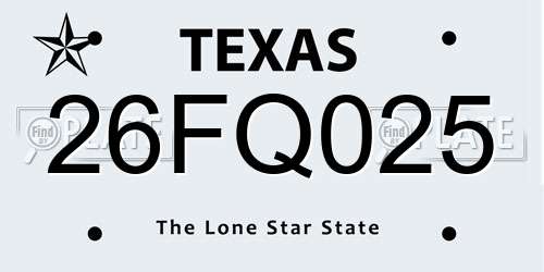 26FQ025 Texas License Plate