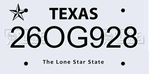 26OG928 Texas License Plate