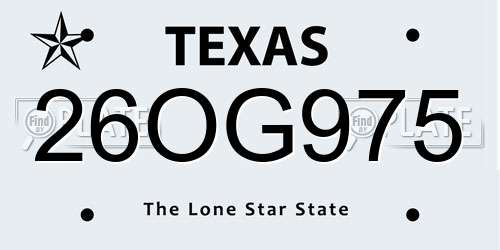 26OG975 Texas License Plate