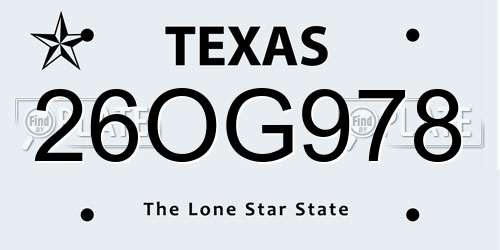 26OG978 Texas License Plate