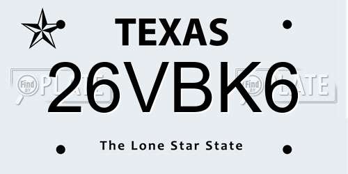 26VBK6 Texas License Plate