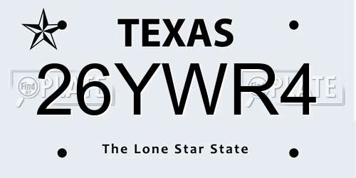 26YWR4 Texas License Plate