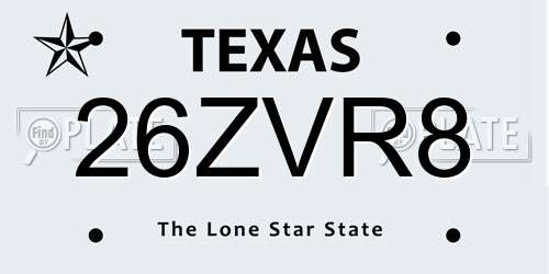 26ZVR8 Texas License Plate