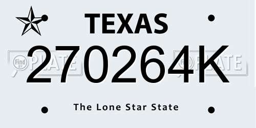 270264K Texas License Plate