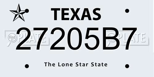 27205B7 Texas License Plate
