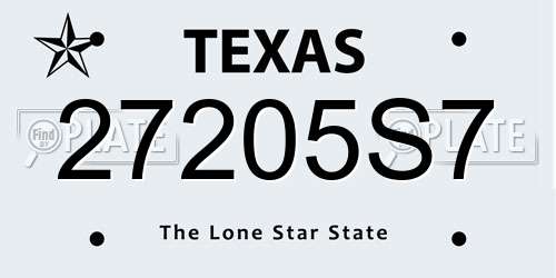 27205S7 Texas License Plate
