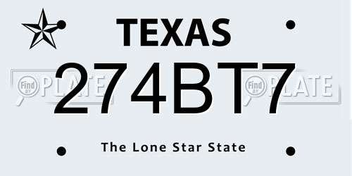 274BT7 Texas License Plate