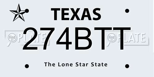 274BTT Texas License Plate