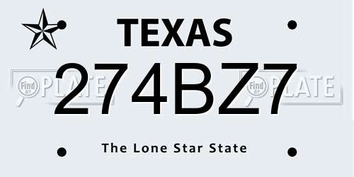 274BZ7 Texas License Plate