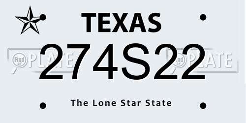 274S22 Texas License Plate