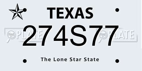 274S77 Texas License Plate