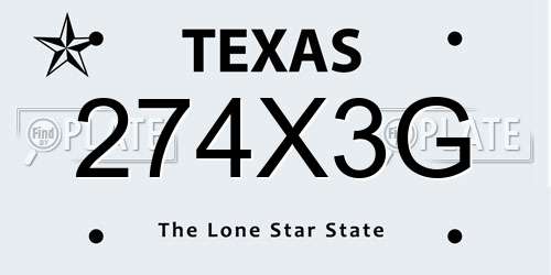274X3G Texas License Plate