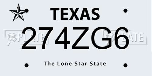 274ZG6 Texas License Plate