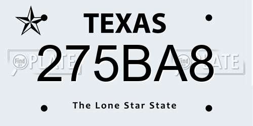 275BA8 Texas License Plate