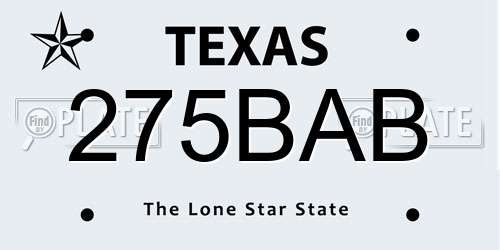 275BAB Texas License Plate