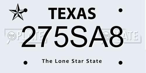275SA8 Texas License Plate