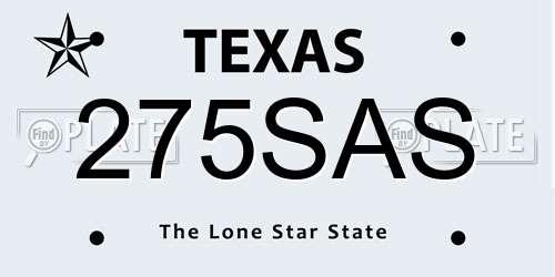 275SAS Texas License Plate