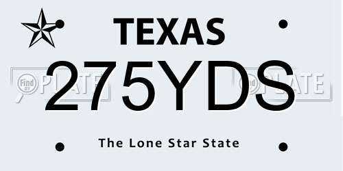 275YDS Texas License Plate