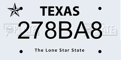 278BA8 Texas License Plate