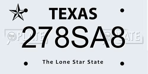 278SA8 Texas License Plate