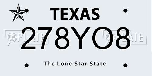 278YO8 Texas License Plate