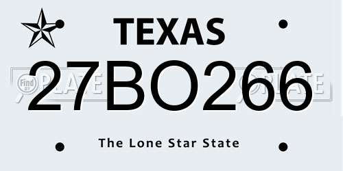 27BO266 Texas License Plate