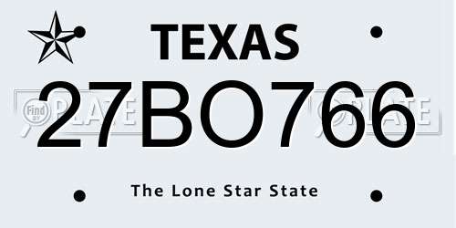 27BO766 Texas License Plate