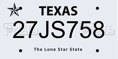 27JS758 Texas License Plate
