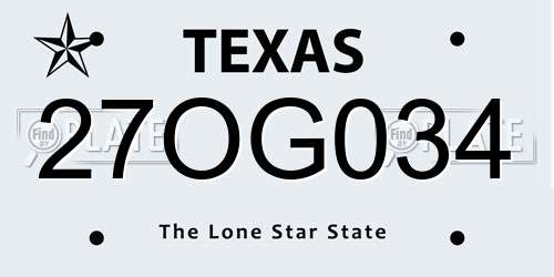 27OG034 Texas License Plate