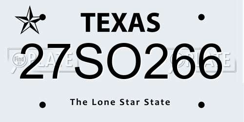27SO266 Texas License Plate