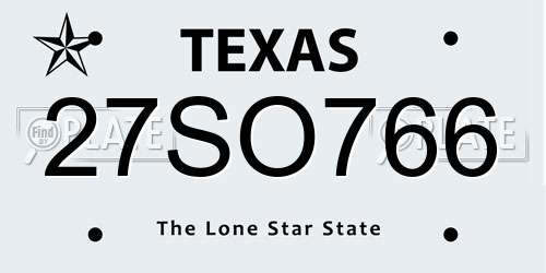 27SO766 Texas License Plate