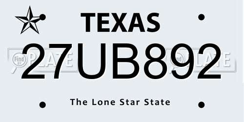 27UB892 Texas License Plate
