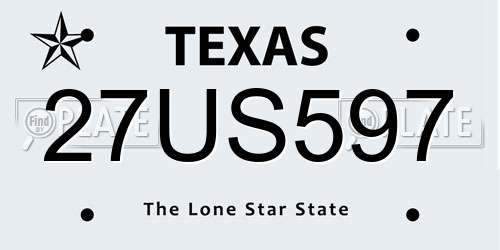 27US597 Texas License Plate