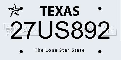 27US892 Texas License Plate