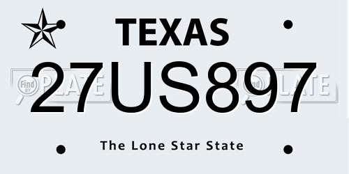 27US897 Texas License Plate
