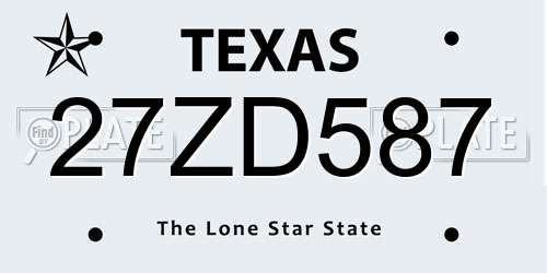 27ZD587 Texas License Plate